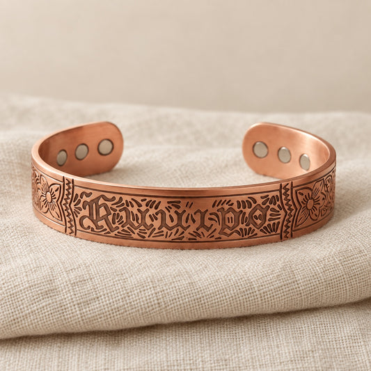 Copper&Ease — Drift Ornate Magnetic Copper Cuff — surface detail