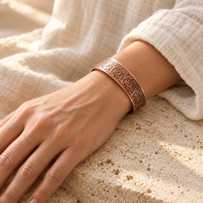 Copper&Ease — Grove Woodland Copper Cuff — worn on the wrist