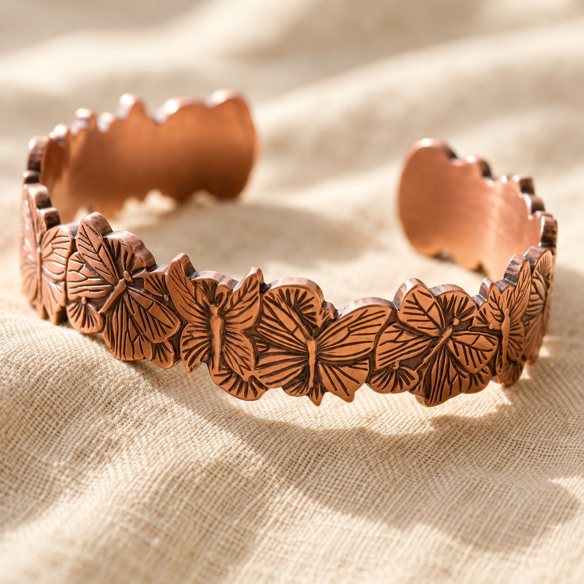 Copper&Ease — Sky Butterfly Copper Cuff — surface detail