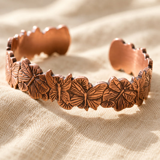 Copper&Ease — Sky Butterfly Copper Cuff — surface detail
