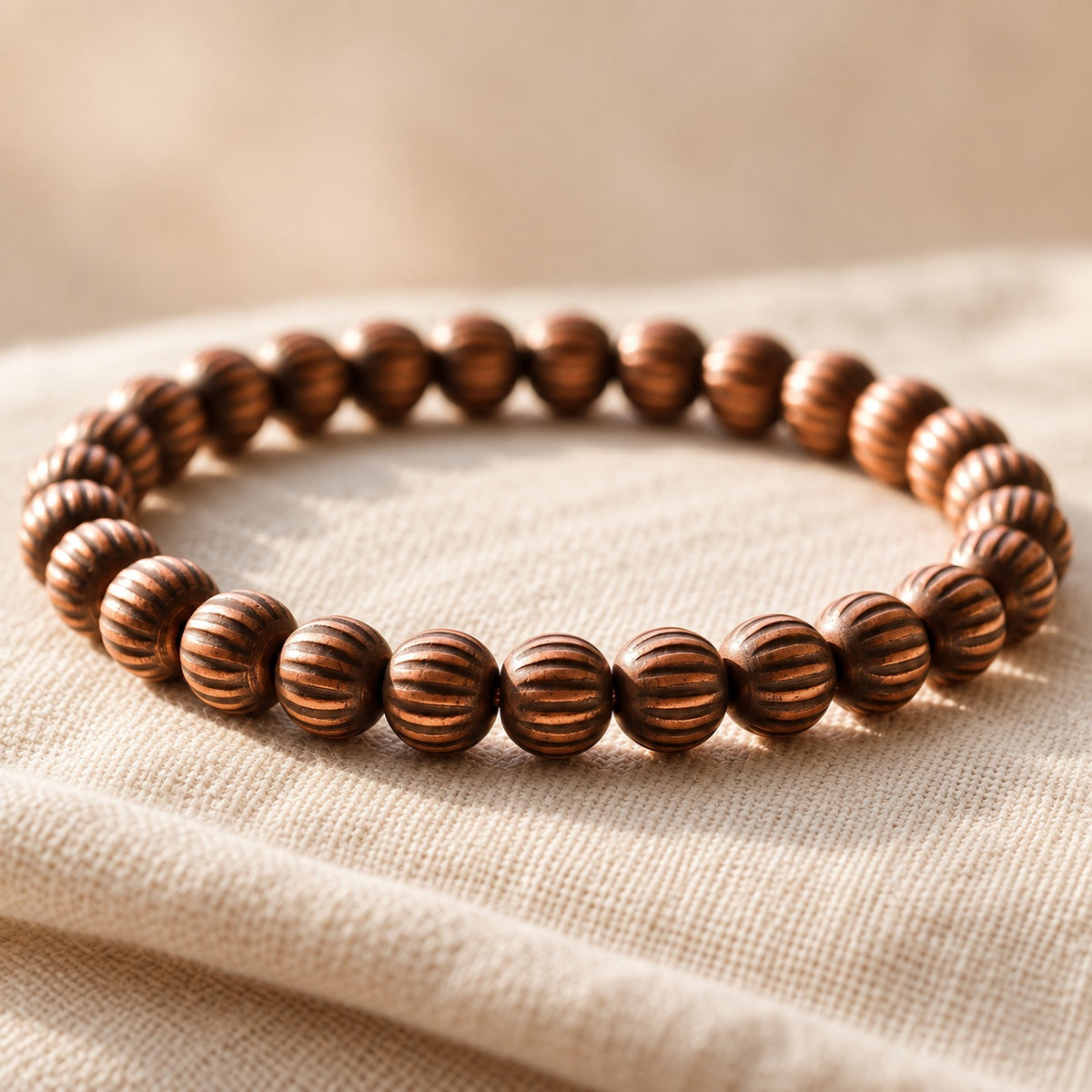Copper&Ease — Bark Textured Copper Bead Bracelet — surface detail