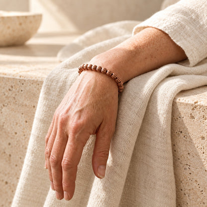 Copper&Ease — Bark Textured Copper Bead Bracelet — worn on the wrist