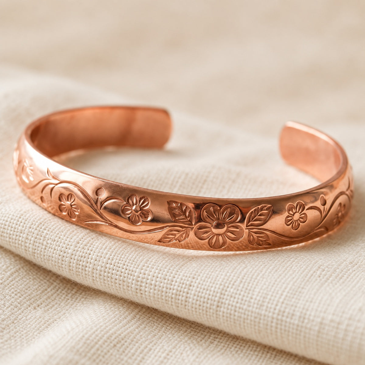 Copper&Ease — Bloom Floral Copper Cuff — surface detail