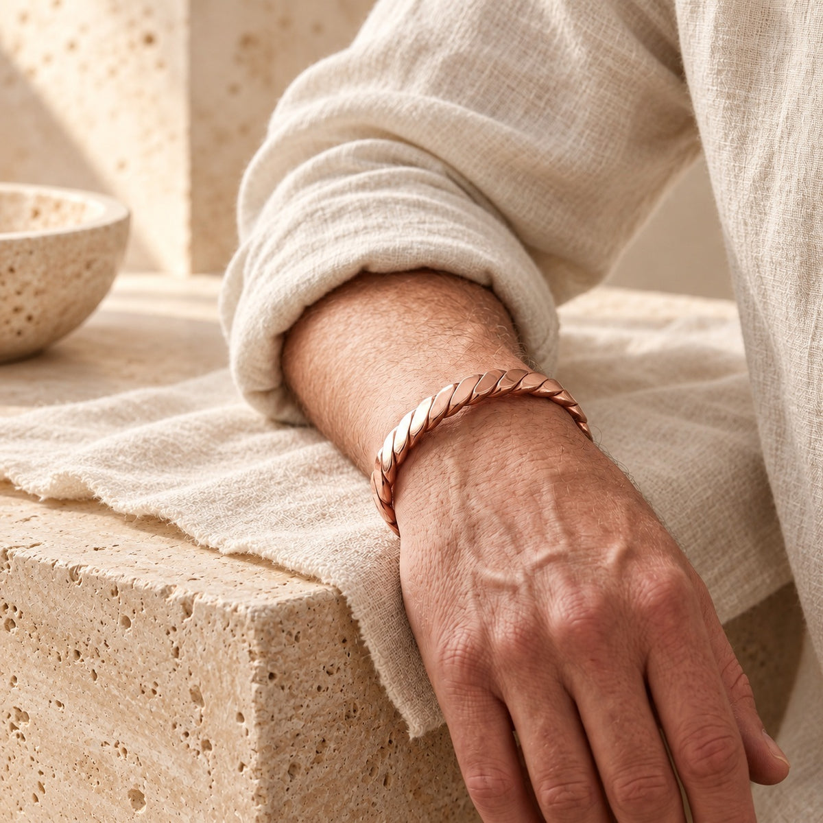 Copper&Ease — Bough Rope Copper Cuff — worn on the wrist