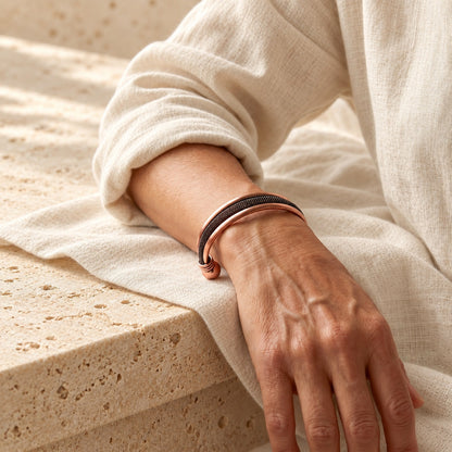 Copper&Ease — Cairn Mesh Copper Cuff — worn on the wrist