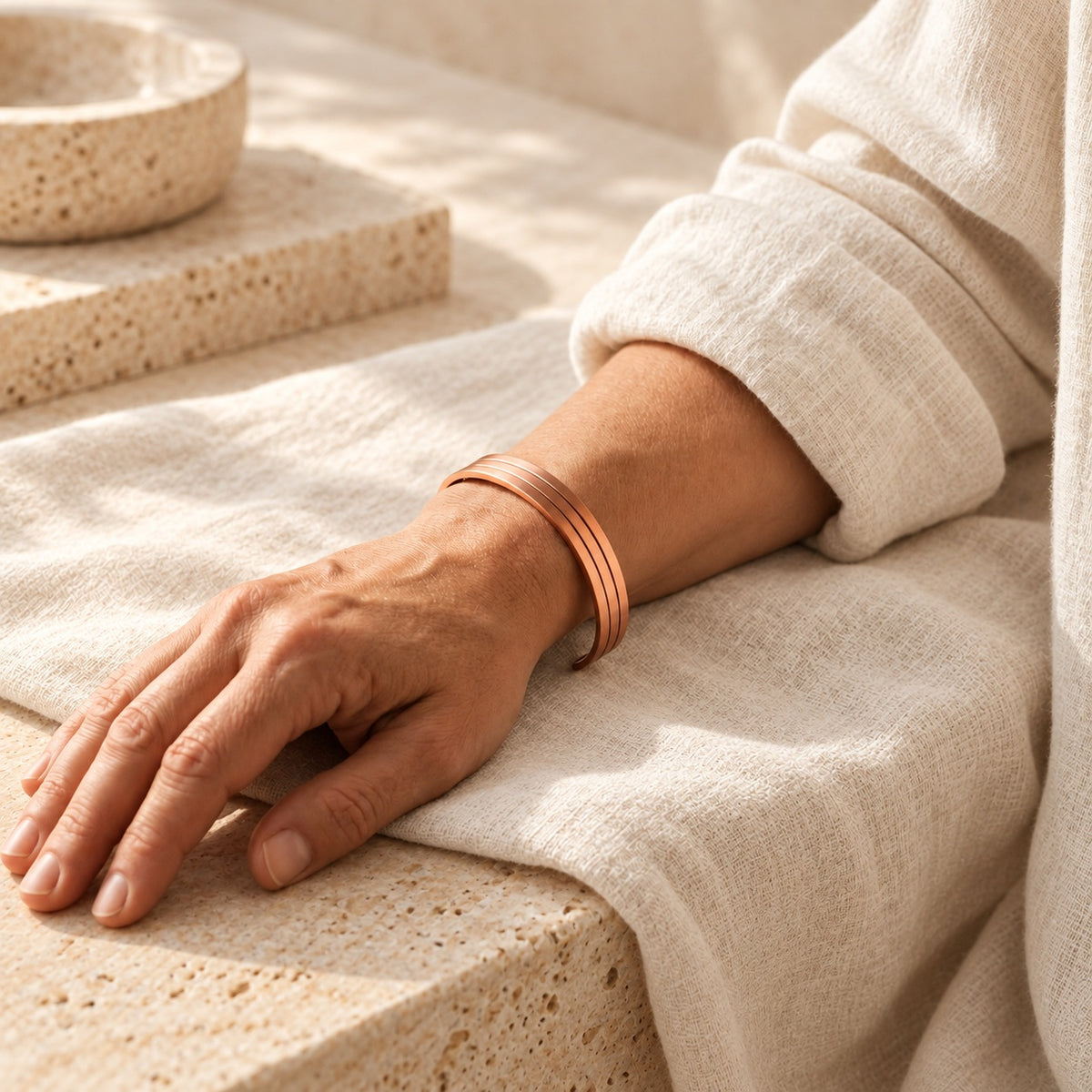 Copper&Ease — Core Grooved Copper Cuff — worn on the wrist