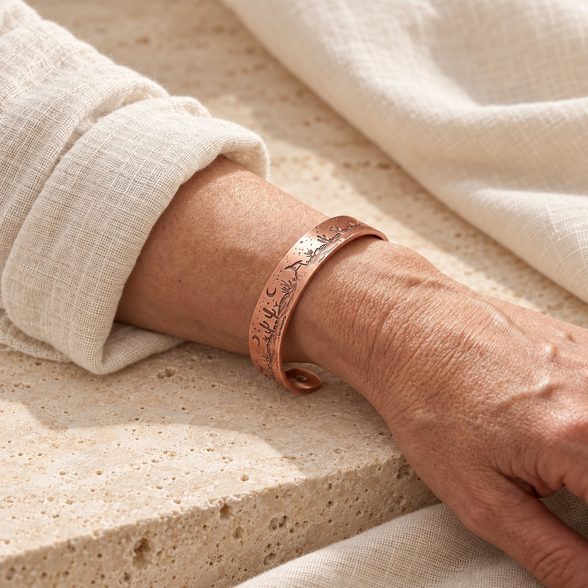 Copper&Ease — Cove Desert Copper Cuff — worn on the wrist