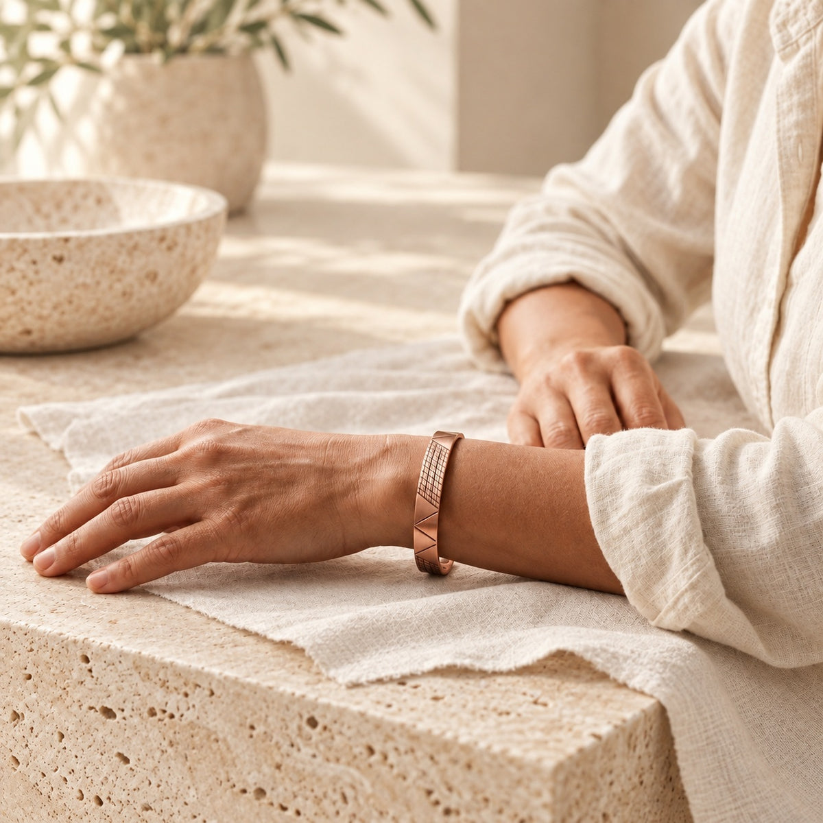 Copper&Ease — Crest Geometric Magnetic Copper Cuff — worn on the wrist