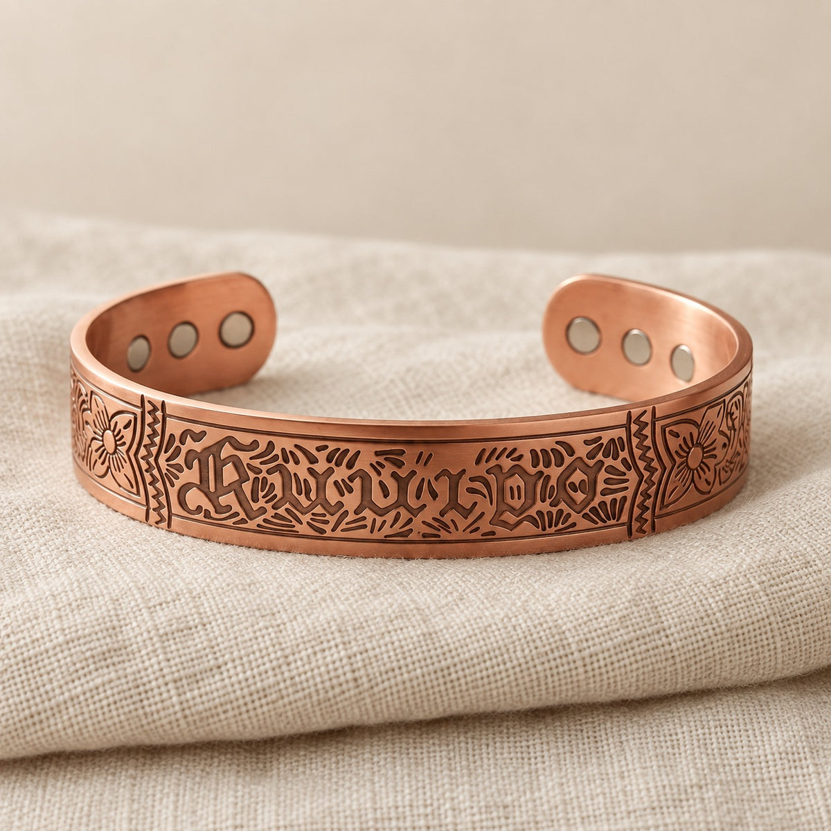 Copper&Ease — Drift Ornate Magnetic Copper Cuff — surface detail