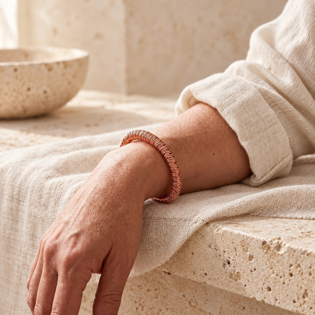 Copper&Ease — Fjord Wrapped Copper Cuff — worn on the wrist