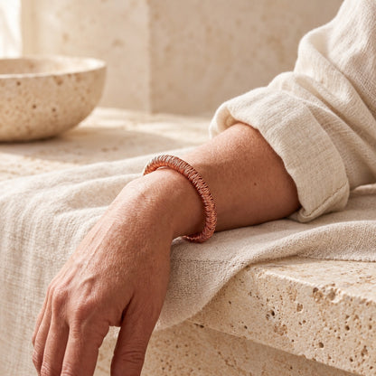 Copper&Ease — Fjord Wrapped Copper Cuff — worn on the wrist