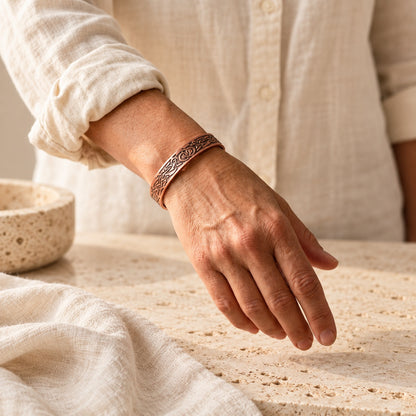 Copper&Ease — Flow Knotwork Magnetic Copper Cuff — worn on the wrist