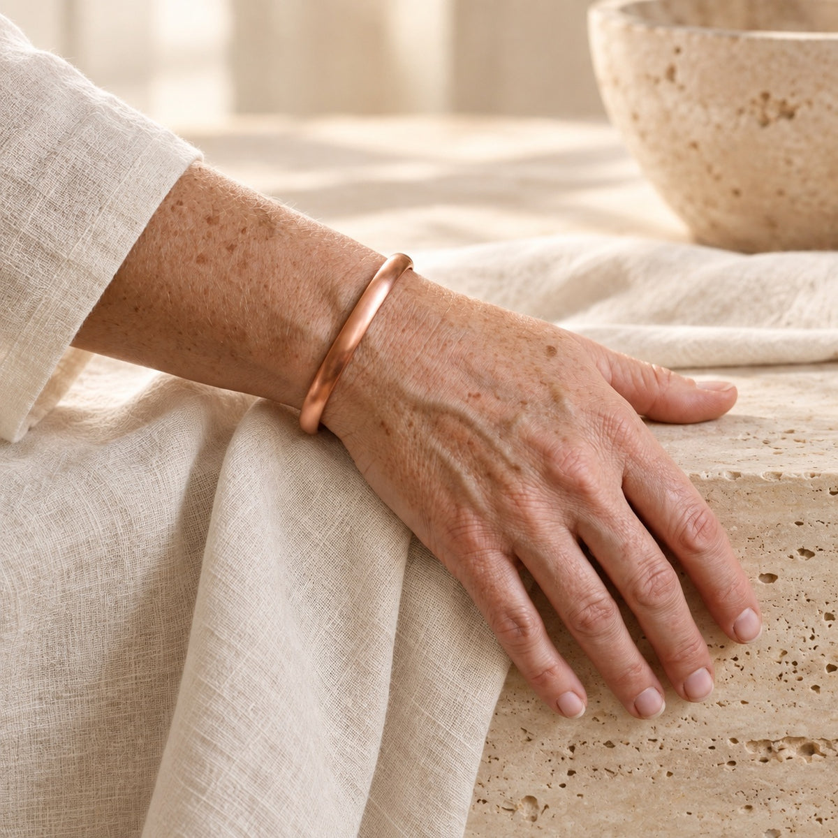 Copper&Ease — Flow Minimal Copper Cuff — worn on the wrist