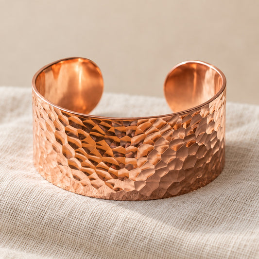 Copper&Ease — Forge Hammered Statement Copper Cuff — surface detail