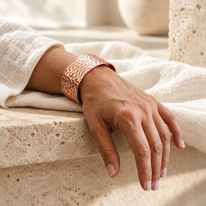 Copper&Ease — Forge Hammered Statement Copper Cuff — worn on the wrist