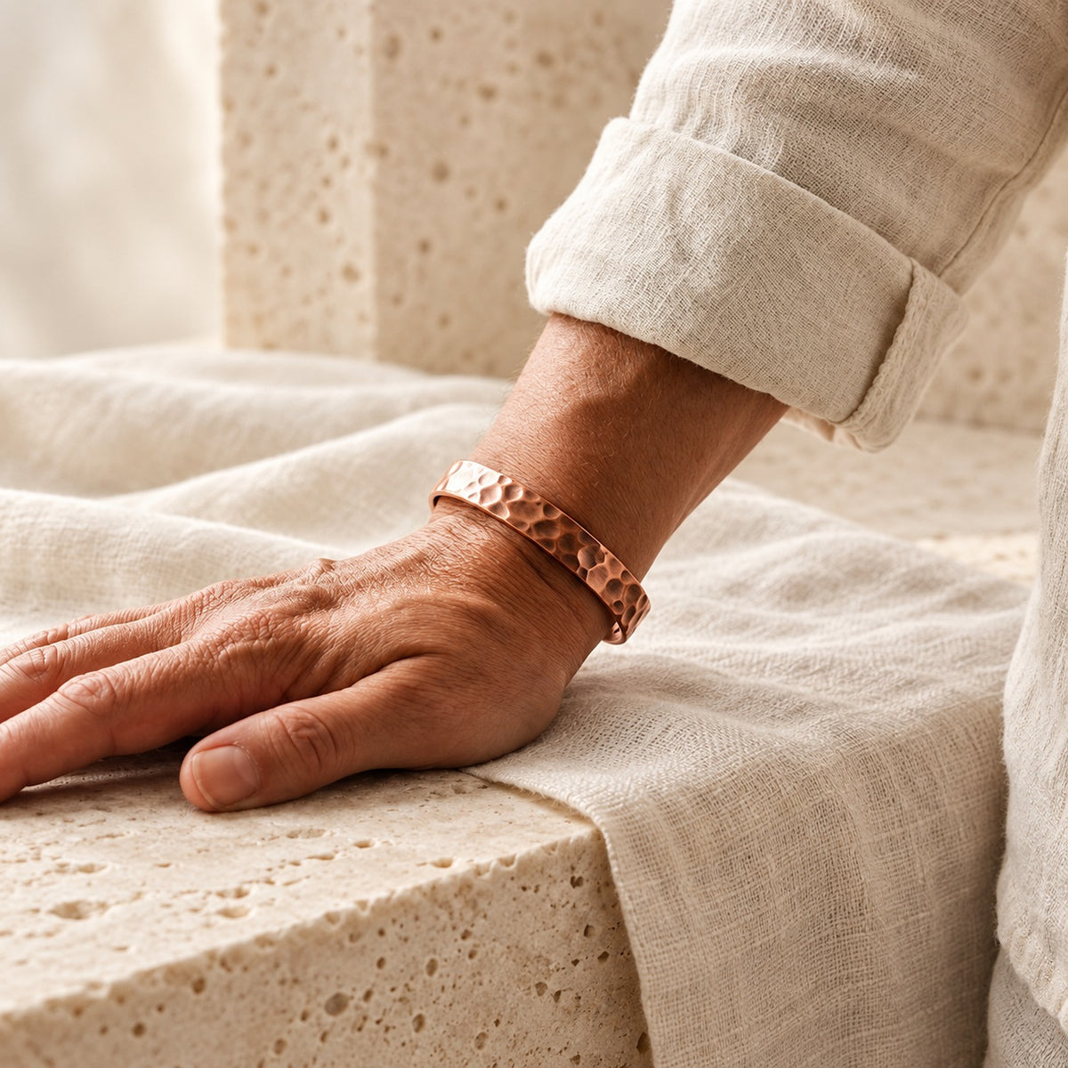 Copper&Ease — Furrow Hammered Copper Cuff — worn on the wrist