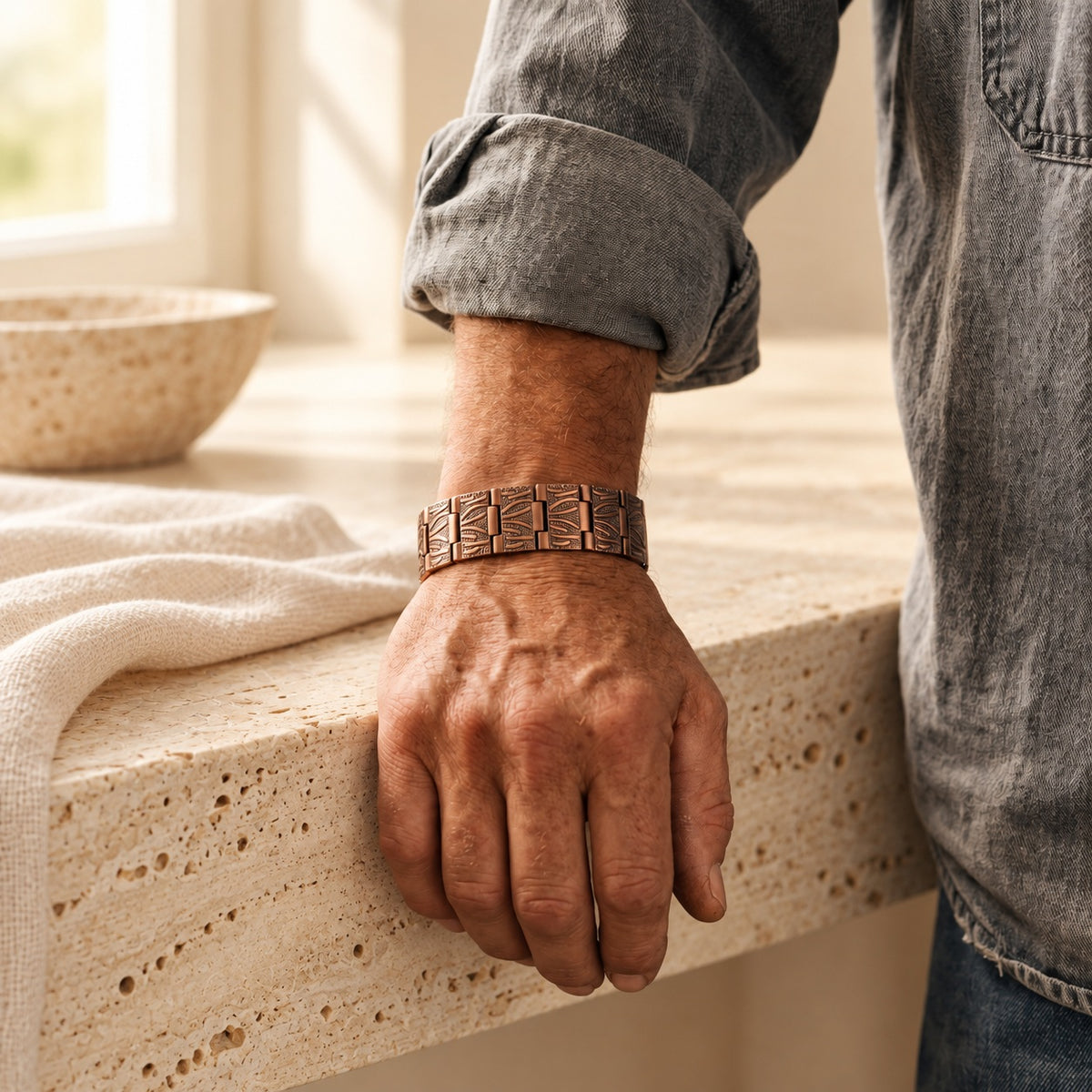Copper&Ease — Grit Ridged Copper Link Bracelet — worn on the wrist