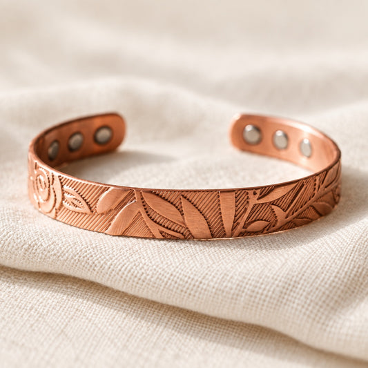 Copper&Ease — Grove Leaf Copper Cuff — surface detail