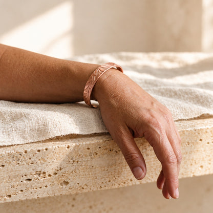 Copper&Ease — Grove Leaf Copper Cuff — worn on the wrist