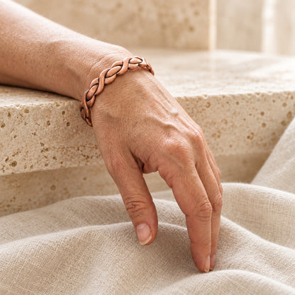 Copper&Ease — Loom Braided Copper Cuff — worn on the wrist