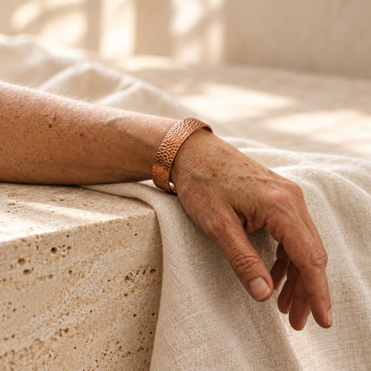 Copper&Ease — Moon Hammered Copper Cuff — worn on the wrist