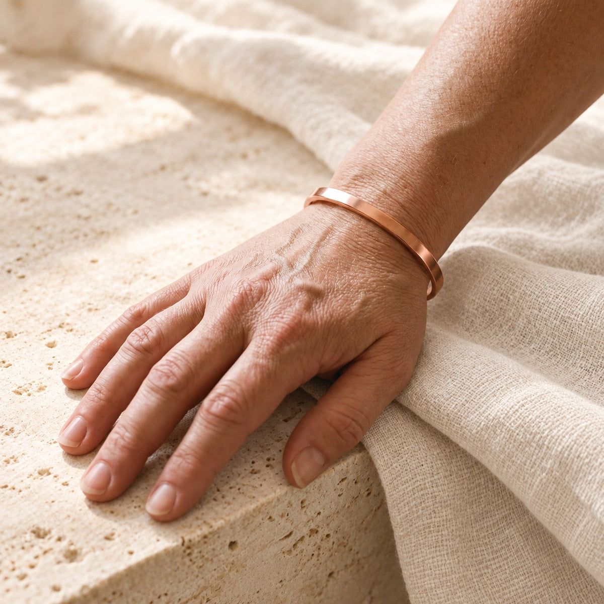 Copper&Ease — River Plain Copper Cuff — worn on the wrist