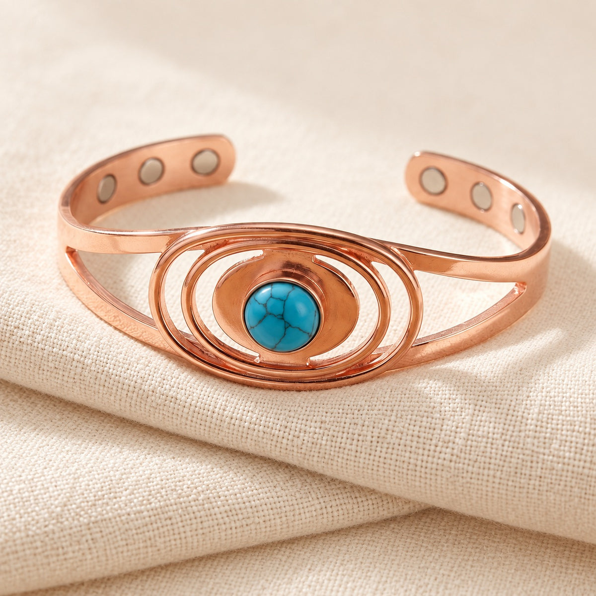 Copper&Ease — Sedge Blue Orbital Copper Cuff — surface detail