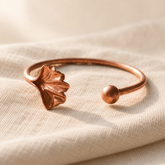 Copper&Ease — Shell Flower Copper Cuff — surface detail