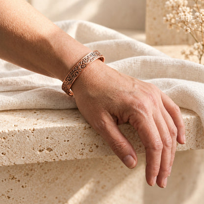 Copper&Ease — Tide Heart Copper Cuff — worn on the wrist