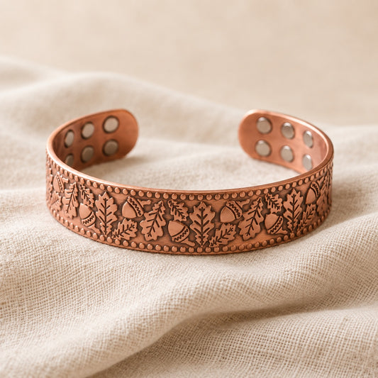 Copper&Ease — Timber Woodland Copper Cuff — surface detail