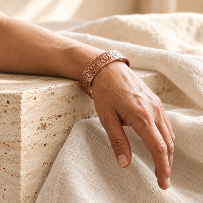 Copper&Ease — Timber Woodland Copper Cuff — worn on the wrist